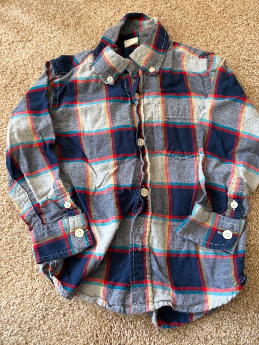 GAP Navy, Light Blue & Red Plaid Button-Down Shirt